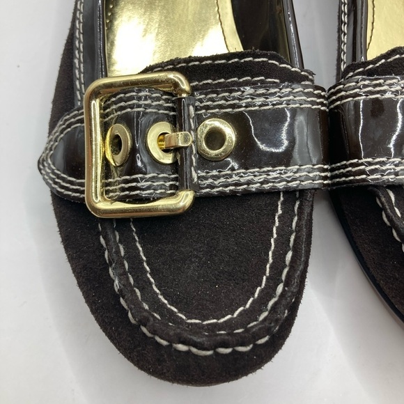 Etienne Aigner Loafers Suede Shoes Brown With Buckle Detail Women’s Size 7.5 - Picture 2 of 8